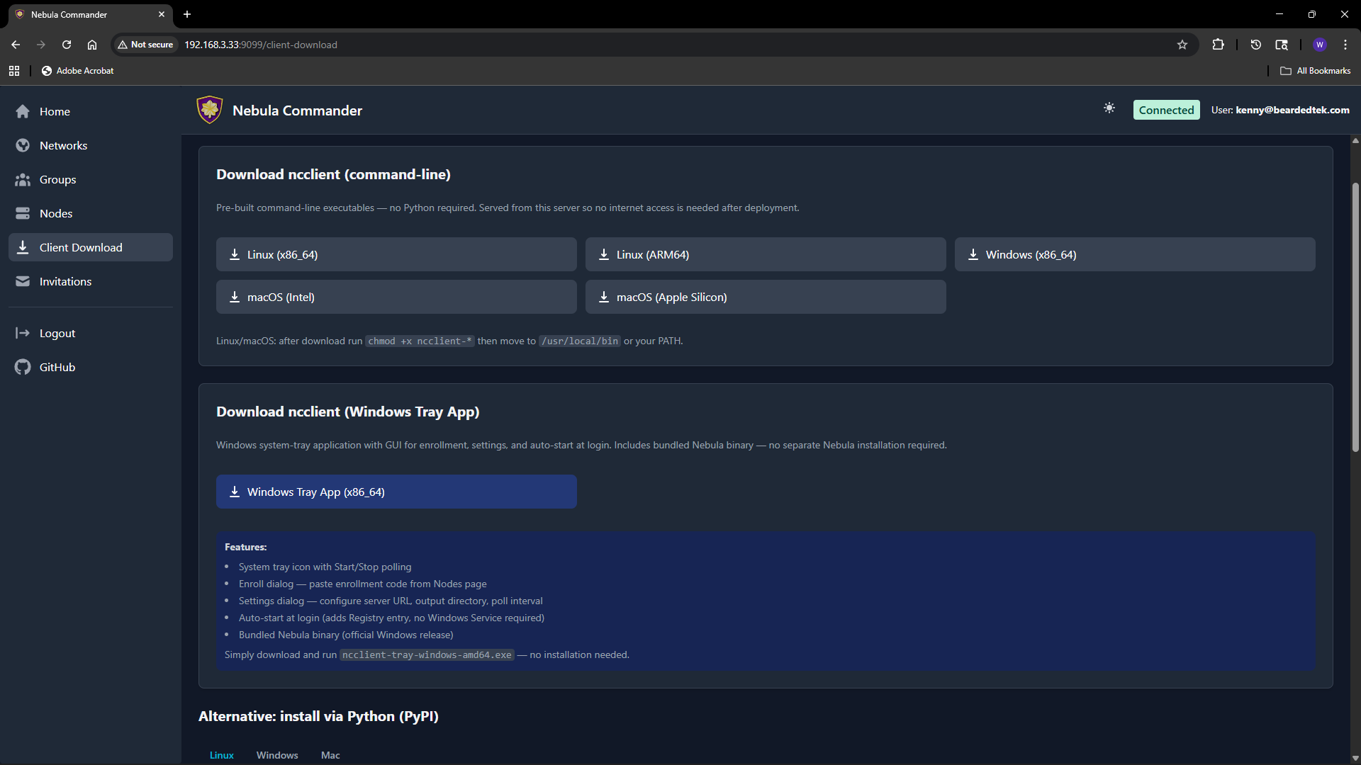 Client Download page