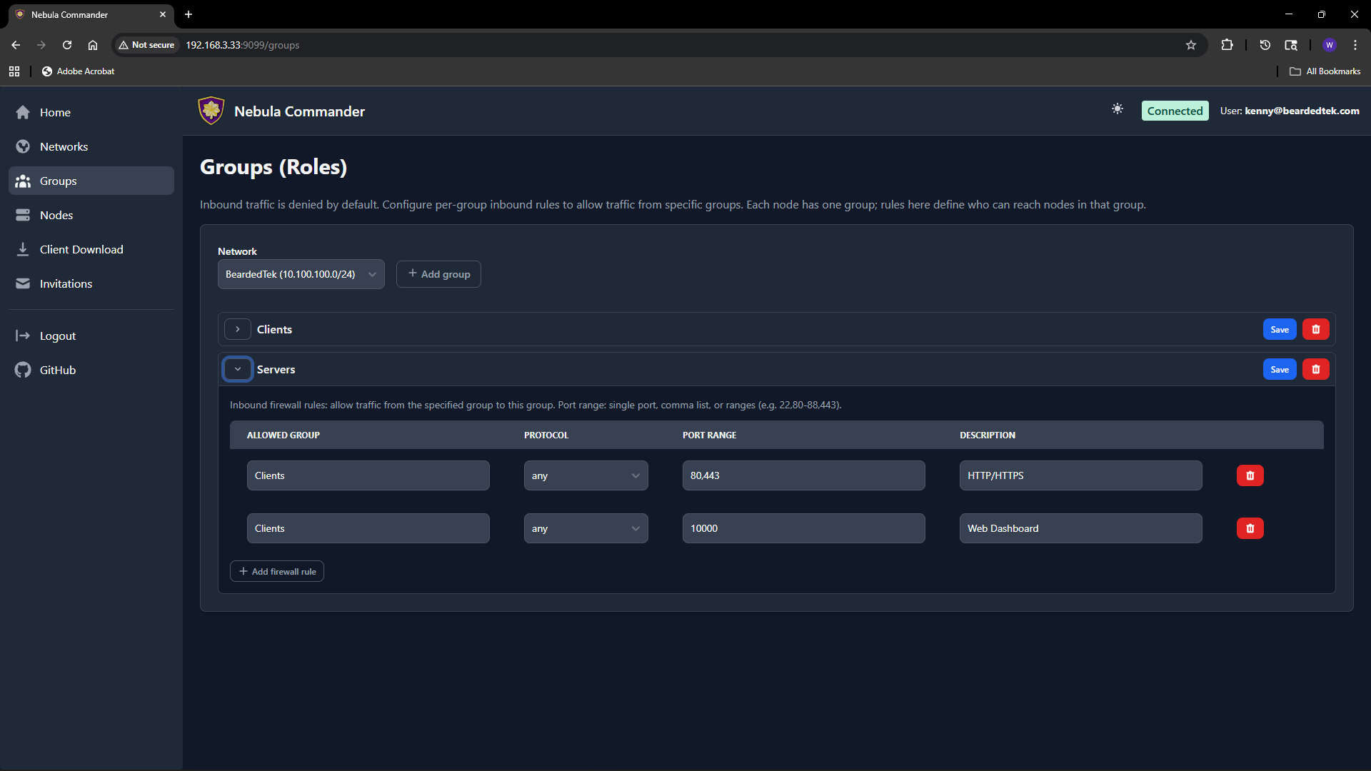 Firewall rules per group